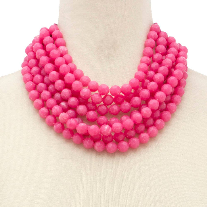 Multi-Strand Beaded Necklace with Magnetic Clasp- Fuschia